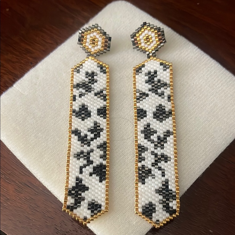 Elegant Black and White Beaded Earrings